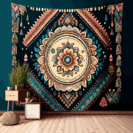 tapestry with patterns and motifs that showcase your love for bohemian style, vector style