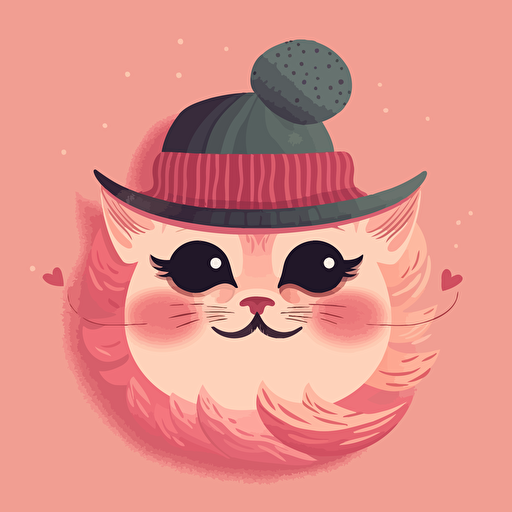 a pink vector art love cat in the same style as the duolingo owl with a thin mustache and a beret