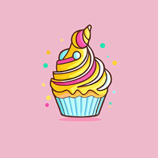 A dessert logo design named "SweetLabs", featuring a playful combination of pink, blue, and yellow colors, showcasing a whimsical cupcake with a swirl of frosting and sprinkles, incorporating stylized text for the name, evoking feelings of joy and sweetness, Illustration, digital art with a flat, vector style,