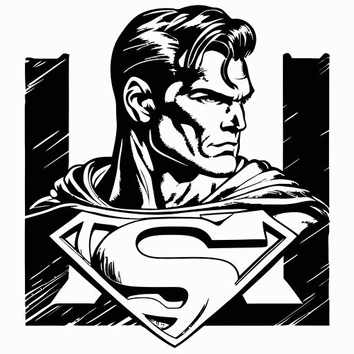 the letter M in a superman emblem instead of S, lineart black and white, vector friendly