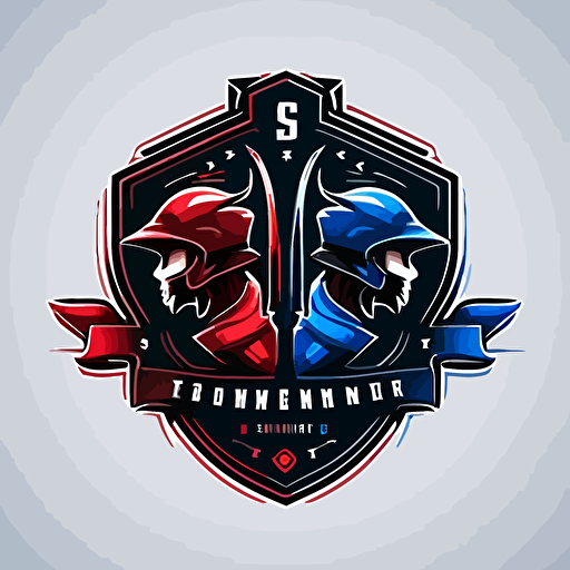 simple emblem logo for esports tournament where two teams go head to head in a battle, war, youtubers, twitch, blue and red colors, white background, vector, flat no photorealism, no people, no weapons, no faces