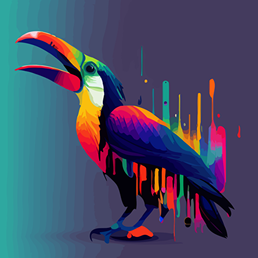 vector illustration of a singing toucan with music symbols::colorful, vaporwave colors, no background, vector design