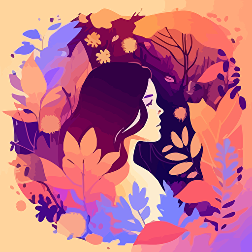 girl, Surrounded by flowers., Tyndall light effect, Absurd, Vector, A clean background, Gradient color, Modern minimalist illustration