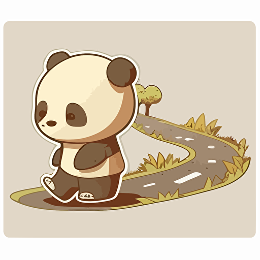 sticker, panda bear walking down a road, kawaii, vector, contour, white background s 1000
