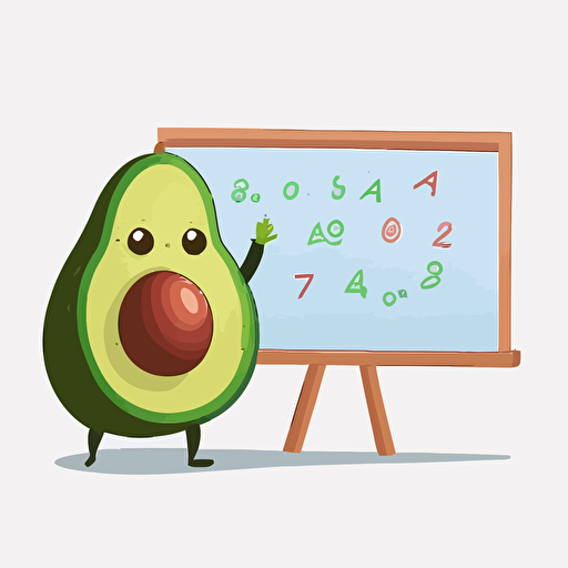 vector illustration of avocado doing math on a whiteboard, white background