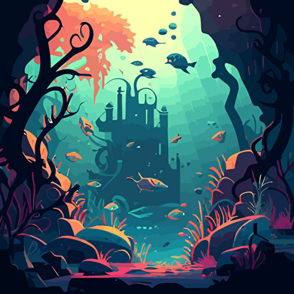 an underwater stronghold, vector style, colorful