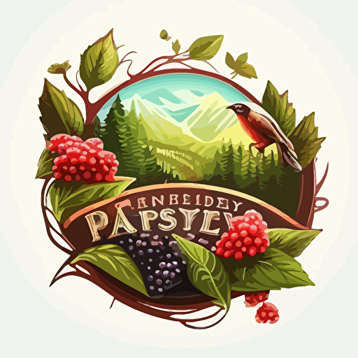 Vector Logo concept on the theme "FOREST VALLEY" with elements of berry fruit, blackberry, raspberry, strawberry
