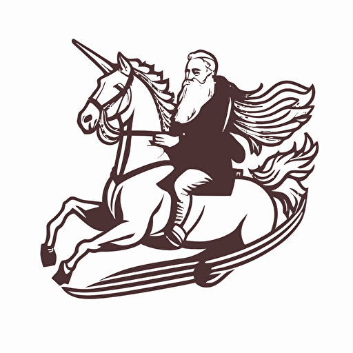 santa riding a unicorn, vector logo, vector art, emblem, simple cartoon, 2d, no text, white background