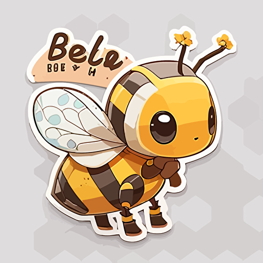 vector sticker design, kawaii cute style, yellow and brown robot honey bee , transparent background