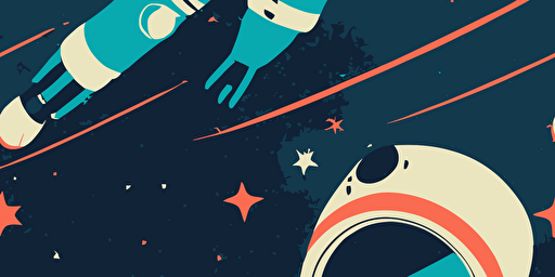 vector cartoon illustration style spacesuits floating on a starry background, paper texture