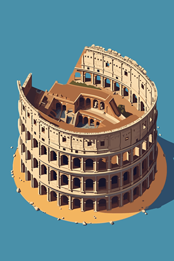 birds eye view of the colosseum, blue sky, vector design, minimalist, flat