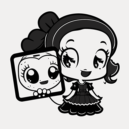 A cute caw chibi, vector, black and white, coloring page, disney on selfie