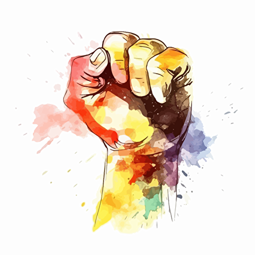 simplified clenched fist, silhouette, vector art, watercolor, concept, white background