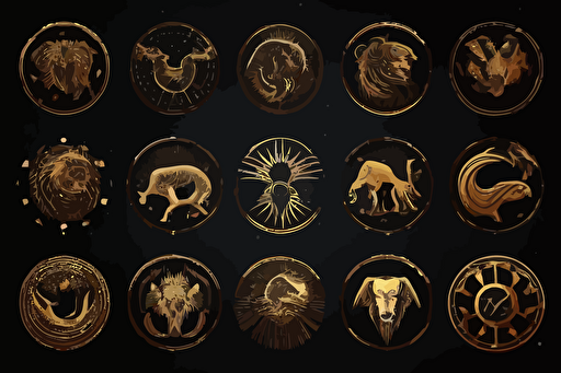 12 Zodiac Signs Logo Vector Simple