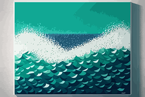 A vector digital wall art piece inspired by the ocean in pointillism style. Use shades of blue and green, with hints of white for waves.