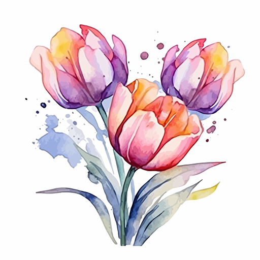 watercolor vector illustration boho tulips sticker white background