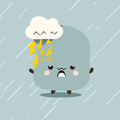 cute angry grey storm cloud with thunder kawaii style, vector clipart