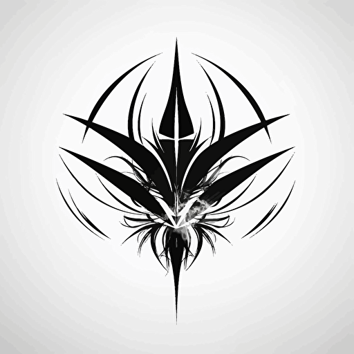 minimal vector art futuristic symbol of a flower and a blade, cyber style, black on white backdrop