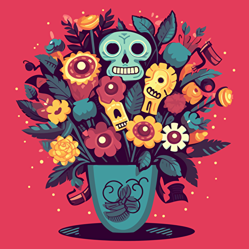 sinister-looking Valentine’s day flower bouquet in vector art cartoon style, flat color,