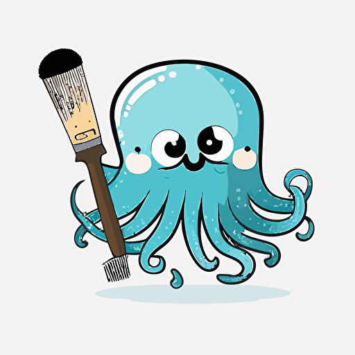 an octupus riding a paint brush, vector art, simple, cartoon, vector logo