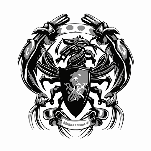 vector, maryland blue claw crab as centerpiece of black and white celtic clan crest of arms