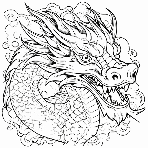 Dragon Japanese style No Shadow Cartoon Coloring page Vector Simple