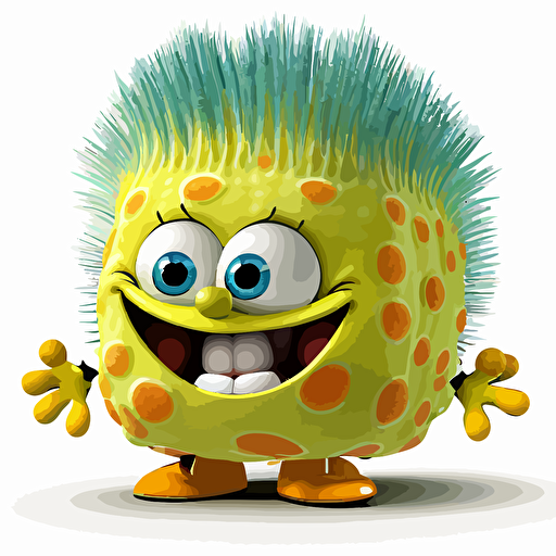 A saturated colorfull baby fur SpongeBob SquarePants, goofy looking, smiling, white background, vector art , pixar style