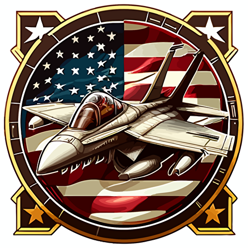 chess board, f18 super hornet jet in circle, badge, american flag, stars, stripes, jet plane, vector art, illustration, 2d, detailed