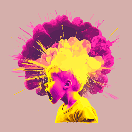 pink,yellow,vector,fantasy,face,young boy blowing a nuclear dust