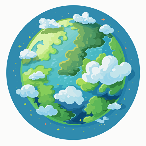 the world seen from space with clouds around it, green and blue planet, clouds are white, vector art, cartoon, background should be solid black