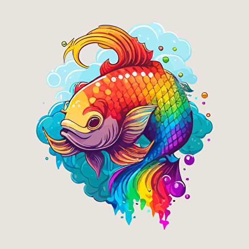 mascot logo of a cute rainbow cartoon koi fish, happy, whimsical, artist, artistic, inspired by Studio Ghibli, colorful, creative, vector, airbrush