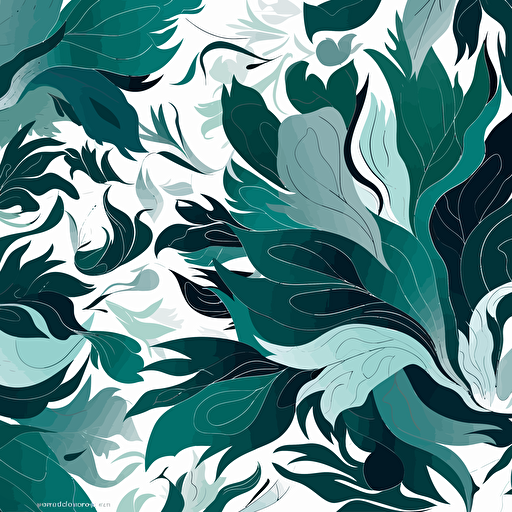 abstract pattern vector art of fluid dancing big leaf botanicals silhouetttes on white backround ar 500:350