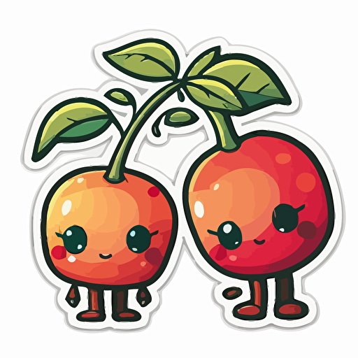 sticker, two cranberry fruit with no leaf, kawaii, contour, vector, vibrant colours, white background