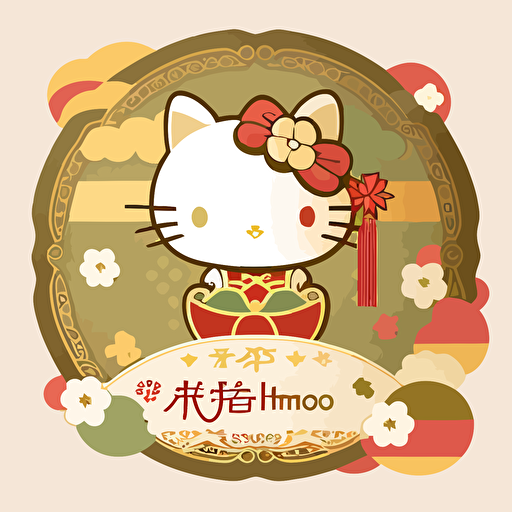 hello kitty logo of rabbit and mid-autumn festival vector style 2D illustrator,