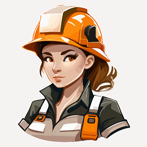A vector cartoon style female gold miner with white hardhat and orange workwear
