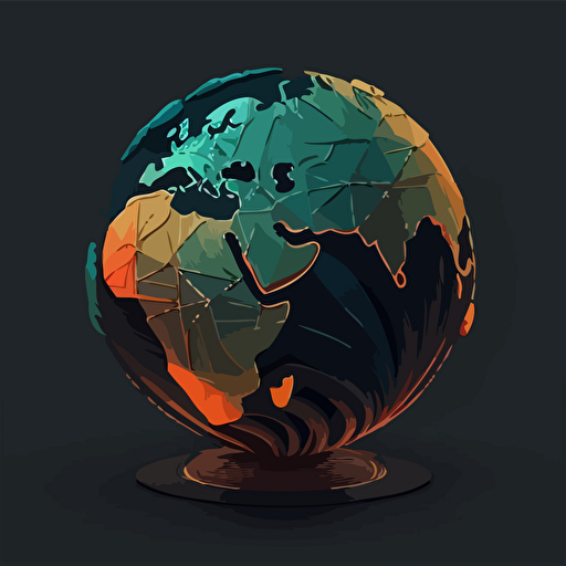 the globe, flat vector art style, black background