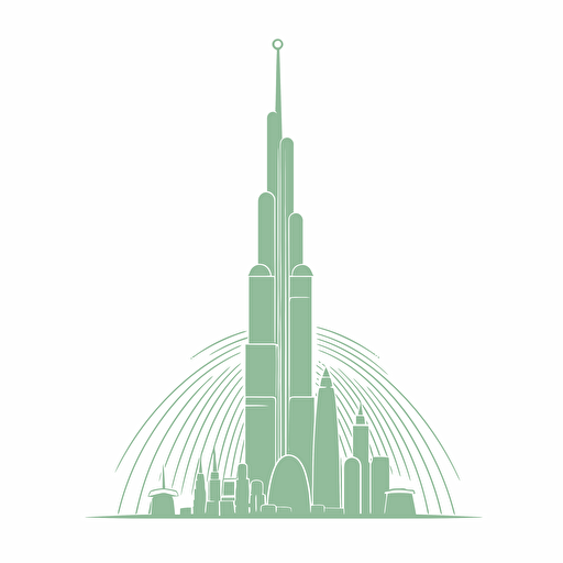 Dubai Burj khalifa logo style in vector art format. Pastel green hue.