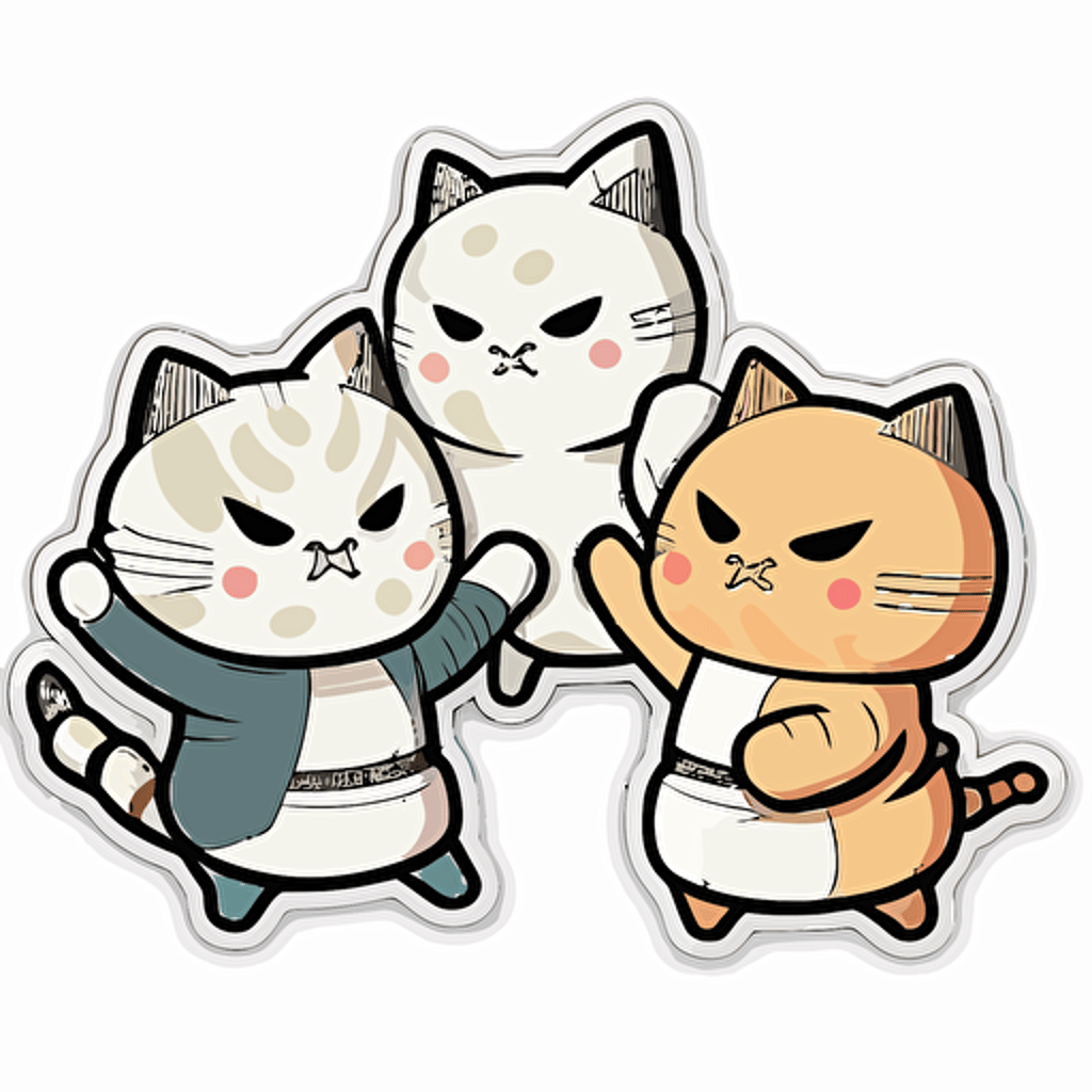 Stickers cute karate cats, minimalist, vector, white background