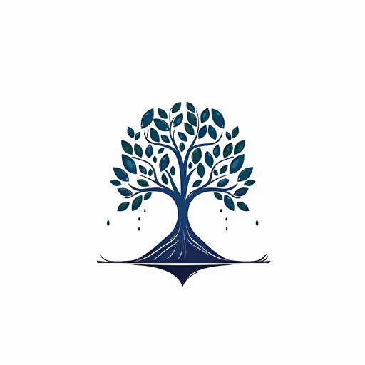 a logo, tree, water drop around the tree, vector, white background, simple, no shading detail