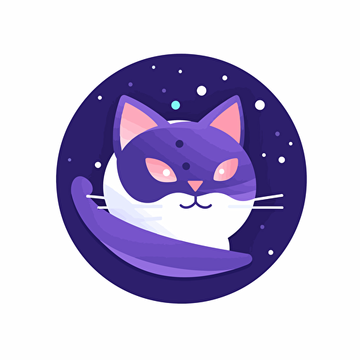 flat 2d vector logo of a space traveling cat for nft collection, minimalist, purple and blue colors