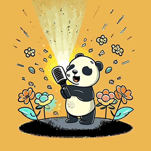 The panda is in the spring sunshine, wearing headphones, wearing hip-hop style clothes, singing with a microphone, the stage lights are flickering, the atmosphere is joyful, there are many panda audiences, bright light, bright tones, rich layers, soft light, Soft light, cartoon style, bright colors, pixel art, vector