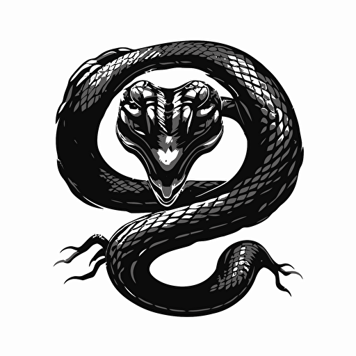 mascot iconic logo of snake spinning on itself black vector, on white background