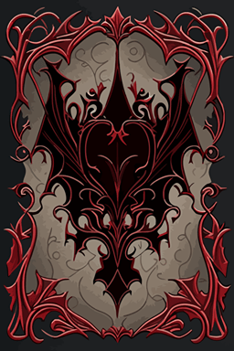 A card back, in the style of [Gothic], featuring [arched shapes], [deep red], [dark gray], and [stylized bats]. Drawn all the way to the edges with no background visible. The card back should have a unique design, with elements of symmetry and repetition, Flat with no shadow, no script, vertical symmetry, while still maintaining a cohesive look and feel. The overall design should evoke a sense of [spooky mystery], sophistication, and [gothic elegance], The final product should be high-quality, vector artwork, suitable for printing on the backs of standard playing cards.