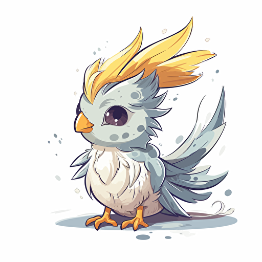 cute cockatiel that thinks it's a dragon with its wings spread design, 2d, vector, white background