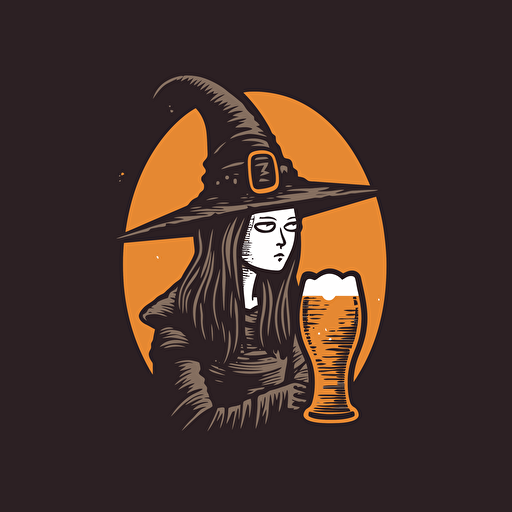 Vector logo of beer drinking witch, simply minimal, by Rob Janoff , color black
