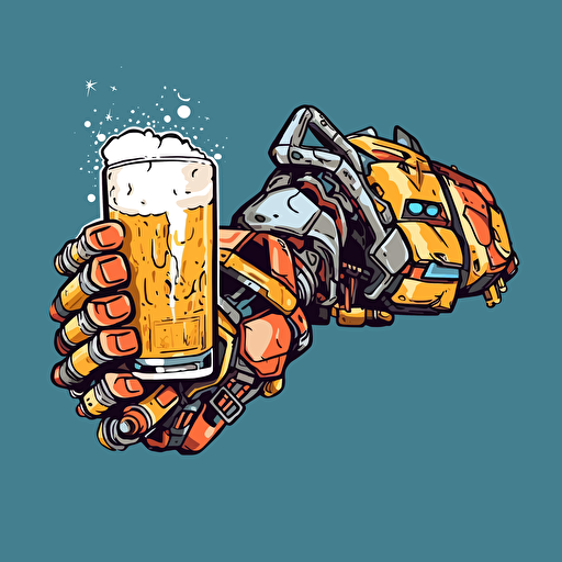 arm of a robot holding a beer, cartoon graffiti, vector,