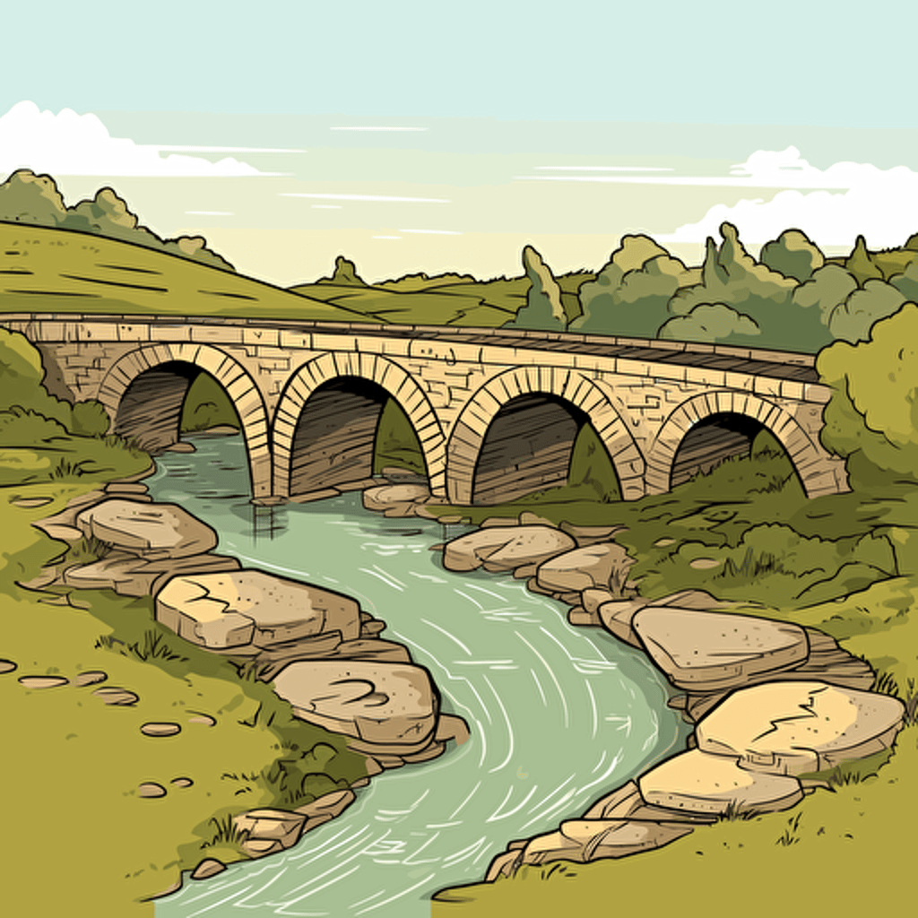 a roman bridge in 2D vector art.