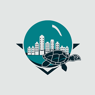 turtle with buildings as its shell or turtle with buildings at the back of its shell, architectural logo, vector