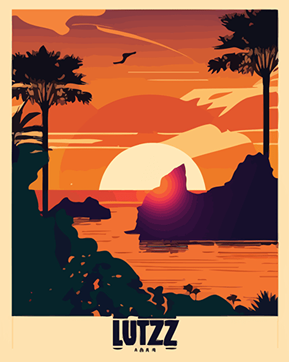 vector image of a stylization of IBIZA sunset in a poster style ultra high definition