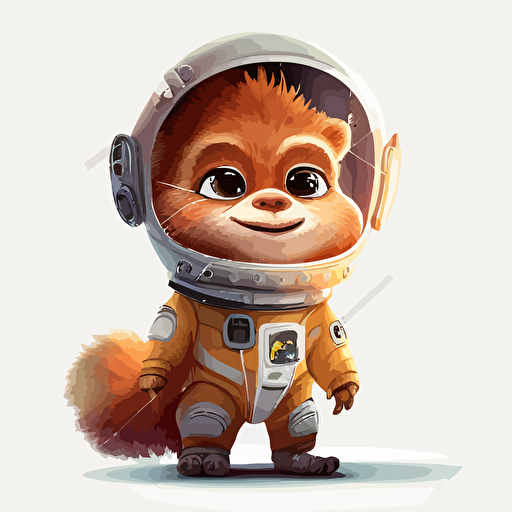 A gorgeus young fur astronaut, smiling, white background, vector art , pixar style